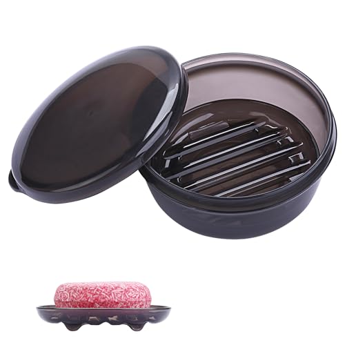 Travel Soap Container, Round Soap Case with Cover, Portable Bar Soap Holder | Leakproof Shampoo Bar Holder with Drainage Tray for Shower, Bathroom, Travel, Camp (Transparent Black) - color: Transparent Black