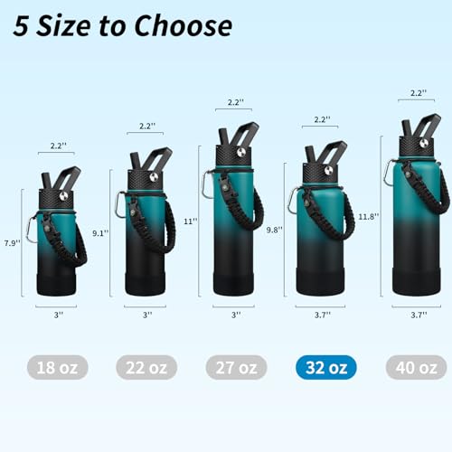 BJPKPK 32oz Insulated Water Bottles with 3 Lids, Paracord Handle & Non-slip Boot, Stainless Steel Metal Water Bottle,Reusable BPA Free Thermal Flasks, Tumblers, Army Green & Black - color: Army Green & Black, size: 32 Ounces