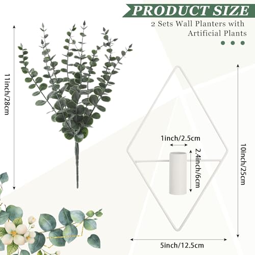 Jexine Hanging Planters with Artificial Eucalyptus Metal Hanging Vase Indoor Plants Holder Modern Geometric Boho Bathroom Wall Decor for Living Room Home Office(Eucalyptus,Matte White,4 Pcs) - color: Matte White, size: Eucalyptus