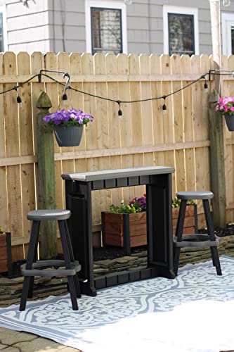 Single Bar Set Includes 2 Barstools Deep Grey Top & Black Base Ideal for Patio Hot Tub Area Backyard Durable WeatherResistant Design Easy Nohardware Assembly Proudly Made in USA - color: Black/Deep Grey, size: Single Bar with 2 Barstools