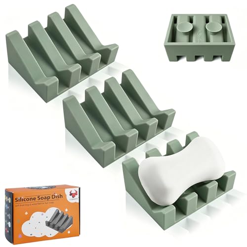 Soap Dish Holder for Shower with Suction Cup, Silicone Soap Holder & Saver Self-Draining Bar Soap Dish Keeps Soap Dry for Bathroom, Kitchen, Bathtub (Green,3-Pack) - color: Green,3-pack
