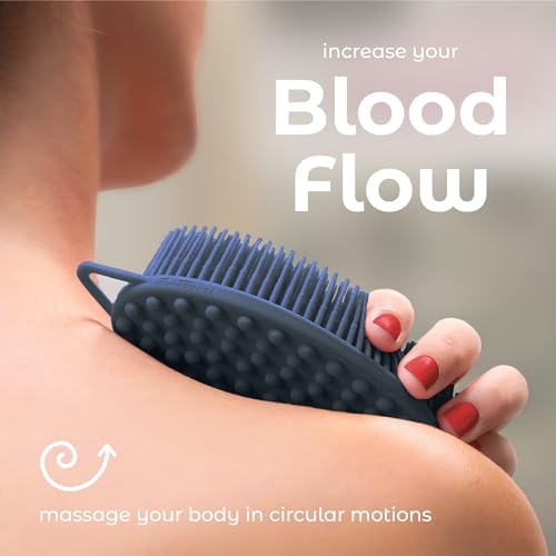 MainBasics Silicone Body Scrubber Dual-Sided, Dark Blue, Massage | Shower Scrubber with Massage Nodes, Silicone Loofah Alternative for Deep Clean - color: Dark Blue, size: Massage