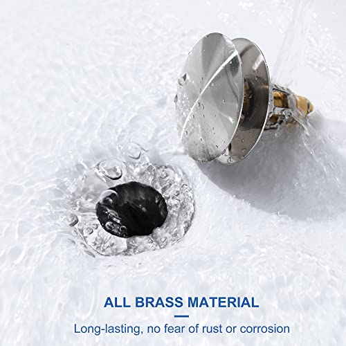 3-in-1 Universal Bathroom Sink Stopper - Brushed Nickel Pop Up Sink Drain Stopper, Brass Bounce Bullet Core Sink Stopper Replacement, Wash Basin Drain Filter Plug with Anti-Clogging Strainer - color: Brushed Nickel, style: Large Cover