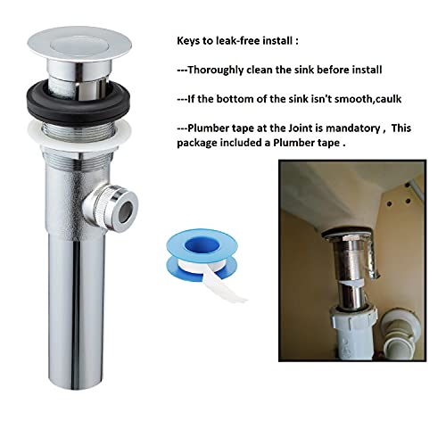 Artiwell Sink Pop-Up Drain Stopper Assembly with Lift Rod and Overflow, Solid Brass Lavatory Pop Up Drain Assembly for Bathroom Vanity Sink, All Brass Construction (Chrome Plated) - color: Chrome Plated