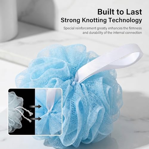 SEVENHEAD Bath Sponge Shower Loofahs,Blue,50g/Piece,Mesh Pouf Bath Scrunchies Body Wash Puff(Set of 4) - style: Blue