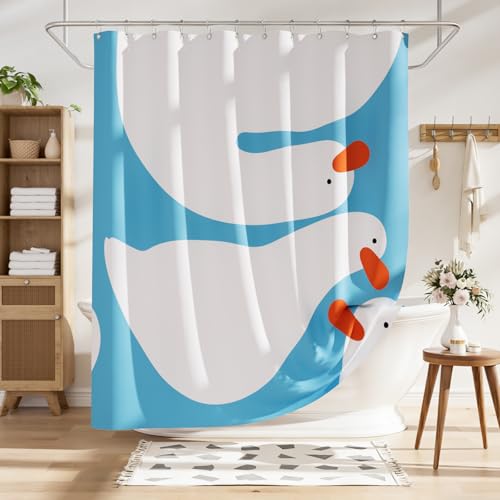 AmazerBath Cute Goose Shower Curtain, Cute Bathroom Shower Curtain Set with 12 Shower Curtain Hooks, Rustic Fabric Shower Curtain, 72x72 Inches - color: B-vertical Stripes of Geese, size: 72"W x 72"L (Pack of 1)