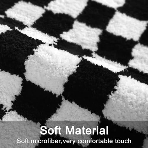 Uphome Bath Mats for Bathroom, Black and White Checkered Machine Washable Bathroom Rug Non Slip, 18x26 Water Absorbent Soft Microfiber Bathroom Mat for Tub, Shower, Floor - size: 18x26 inch