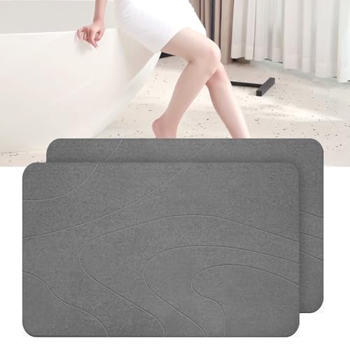 MORANDI Stone Bath Mat 2 Pack, Tub & Bath Diatomaceous Earth Stone Mat - Super Absorbent Non-Slip Fast-Drying Shower Mat,Stone Bath Mats for Bathroom & Kitchen, Easy to Clean (Dark Gray 2) - color: Dark Gray 2, size: 1'3" x 1'11" (Rectangular)
