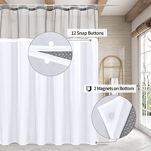 MitoVilla Grey Shower Curtain Set with Snap-in Liner, Modern Weave Fabric Shower Curtain, Luxury Heavy Duty Cloth Shower Curtain for Neutral Hotel & Spa Bathroom Decor, 72 x 72 - color: Grey, size: 72"W x 72"L (Pack of 1)