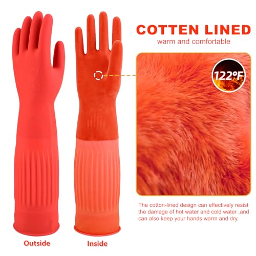 North Tower Rubber Gloves Kitchen Cleaning For Washing Dishing Kithchen, warmming Heat Resistant Dishwashing Gloves,18",2 Pairs Medium - size: Medium（45cm）