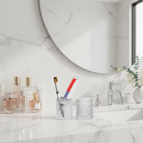 Glass Toothbrush Holder, Clear Bathroom Toothbrush Holder Set, 10oz Bathroom Tumbler Cup, Bathroom Storage Cup Organizer for Tooth Brush, Toothpaste and Makeup Brush - color: Clear