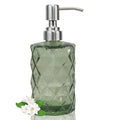 12Oz Green Glass Soap Dispenser with Stainless Steel Pump, Refillable Kitchen Liquid Hand Soap Dispenser with Diamond Design, for Dispense Hand soap, Dish Soap, Lotion, Bathroom, Countertop, Hotel - color: Green Diamond
