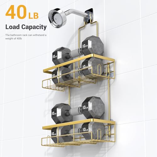 AKTECKE Shower Caddy Hanging Bathroom Organizer: Rustproof Shelf for Inside Shower - No Drilling Racks Over Showerhead - Bath Shelves for Shampoo Soap Gold - color: Gold