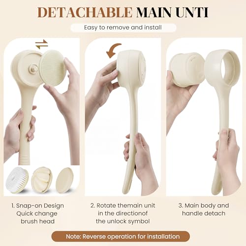Electric Back Scrubber, Automatic Rotating Exfoliating Massage Bath Brush, Rechargeable, 2 Speed Settings for Cleansing, Exfoliating, and Massaging Skin. (Khaki) - color: Khaki