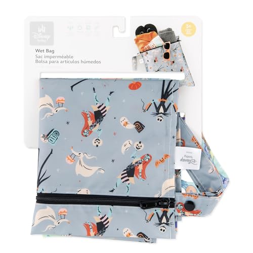 Bumkins Disney Waterproof Wet Bag for Baby, Travel, Swim Suit, Cloth Diapers, Pump Parts, Pool, Beach, Gym Clothes, Toiletry, Hook to Stroller, Daycare, Zip Reusable Wetdry, Nightmare Before Christmas - color: C4 Nightmare Before Christmas, style: Wet Bag