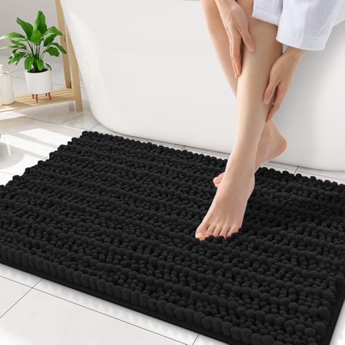 Smiry Bathroom Rugs Mat 34x21, Extra Soft Absorbent Chenille Bath Rugs, Non Slip Rubber Backing Machine Washable Quick Dry Bath Mats for Bathroom Floor, Tub, Shower, Home Decor Accessories, Black - color: Black, size: 34'' X 21''