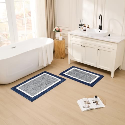 CozeCube Bath mats for Bathroom Non Slip, Fluffy Absorbent Microfiber Bath mat Washable, Aesthetic Bathroom Rugs, Cute Navy Blue Bath mat, Navy Blue, 32" x 20" - color: A-navy Blue, size: 2'8" x 1'8" (Rectangular)
