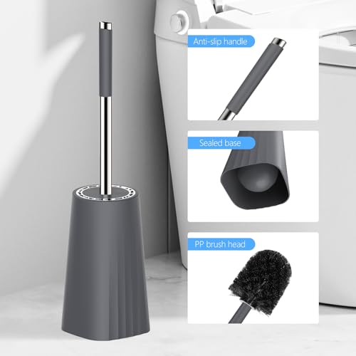 SetSail Toilet Brush, Compact Size Toilet Bowl Brush and Holder Toilet Brushes for Bathroom with Stainless Steel Handle Toilet Cleaner Brush with Durable Scrubbing Bristles, Grey - color: Gray, size: 1 pack