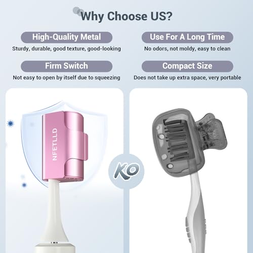 Aluminum Alloy Toothbrush Cover Cap, Long-lasting Toothbrush Head Covers Travel Toothbrush Protector Case for Electric and Manual Brushes, 4 Pcs, Silver+Blue+Pink+Gray - color: Silver+Blue+Pink+Gray