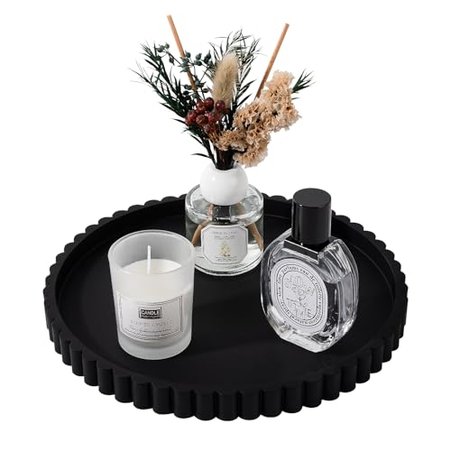 Round Bathroom Tray Silicone Kitchen Counter Decor Vanity Organizer Decorative Coffee Table Tray for Perfume, Candle, Soap Dish, 9 Inch, Black - color: Black, size: 9"