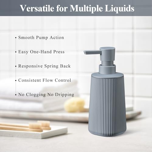 Gray 2 Pack Hand Soap Dispensers Set with No Rust Pump for Bathroom and Kitchen Countertops Refillable Matte Striped Plastic 8.5 oz - color: Gray Set of 2