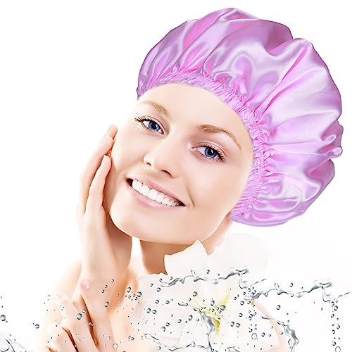 Shower Caps for Women, 4 PCS Elastic and Reusable Bath Caps, Double Waterproof Layers Shower Cap, Bathing Shower Caps, Environmental Protection Hair Bath Hat - Solid Color - color: Solid Color 4 PCS/Set