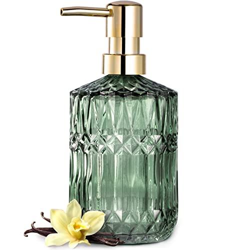 EMPO Clear Glass Soap Dispenser with ABS Plastic Pump, Crystal Lotion Dispensers for Kitchen Sink, Bathroom (Green) - color: Green