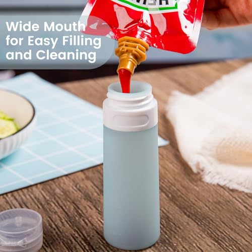 MICEBAY Condiment Squeeze Bottles for Sauces, 3-oz Mini Silicone Salad Dressing Container to Go with Reusable Sandwich Bag, Leakproof Sauce Bottle for Bento Lunch Box, 4 Pack, Gray - color: Gray, size: 3 OZ
