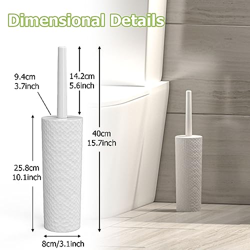 Toilet Brush, 2 Pack Toilet Brushes & Holders Sets with Plastic Handle and Soft Flexible Bristles, 4 Toilet Brush Heads for Bathroom Toilet-Ergonomic, Elegant, Durable Loo Brush (White)