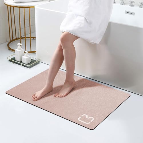 Diatomaceous Earth Bath Mat Rugs Quick Dry Super Absorbent Non Slip Rubber BottomThin Bathroom Mat Fit Under Door, Floor Rugs in Front of Bathtub,Shower Room,Sink,Washable, 17" x 32", Blush Pink - color: Blush Pink, size: 1'5" x 2'8" (Rectangular)