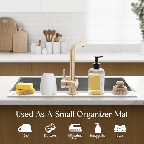 eormoe 30 Inch Faucet Mat for Kitchen Sink - Instant Dry Sink Protector for Countertop, Extra-Long Diatomaceous Earth Stone Sink Tray Around Faucet for Kitchen Bathroom RVs (Light Grey, 30" x 3.9") - color: Light Grey, size: 30" x 3.9"