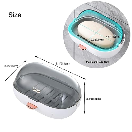 2 Pack Shower Soap Dish Holder with Lid, Bar Soap Holder with Drain, Wall Mounted Soap Box Container for Shower, Bathroom, Bathtub, Kitchen Sink, Adhesive Included - color: 2pcs White Wall-mounted