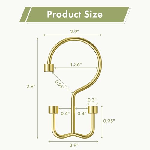 Amazer Gold Shower Curtain Hooks, 12PCS Minimalist Simple Double Shower Curtain Rings, Rust-Resistant Metal Shower Hooks, Cylinders Shower Rings for Bathroom Shower Rods Curtains - color: Gold, style: Cylinders - Double Hooks