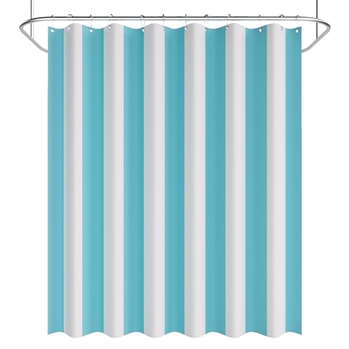 AmazerBath Blue Vertical Stripes Shower Curtain, Cute Blue Stripe Bathroom Shower Curtain with 12 Shower Curtain Hooks, Rustic Fabric Blue and White, 72x72 Inches - color: A- Blue Vertical Stripe+12 Metal Hooks, size: 72"W x 72"L (Pack of 1)