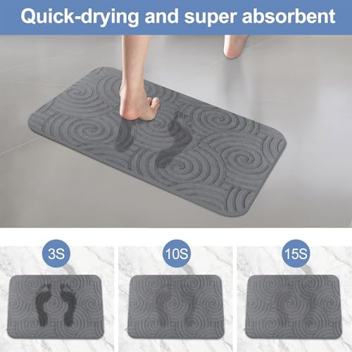 2 Pack Stone Bath Mat Diatomaceous Earth Shower Mat Non-Slip Super Absorbent Quick Drying Diatomite Stone Mats for Bathroom Floor Kitchen (Grey, 24x15) - color: Grey Circle