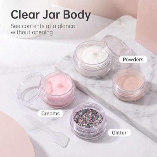 3 Gram Sample Jars with Lids, 25 Count Mini Cosmetic Containers - Makeup Travel Containers with Labels, Tiny Disposable Spatulas - color: Clear