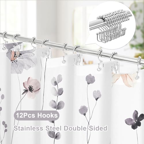 Gibelle Small Stall 3 in 1 Shower Curtain Set, Charcoal Grey Watercolor Floral Bath Curtain and PEVA Liner Set with 12 Double Sided Steel Hooks, Waterproof Fabric Bathroom Curtain 36x72 - color: Charcoal Grey, size: 36"W x 72"L (Pack of 1)