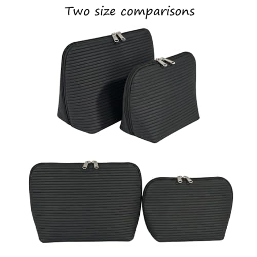 Travel Makeup Bag for Women, Waterproof Stand Up Cosmetic Bag with Brush Holders, Organizer Bag with Compartments, Fold-Down Design for Skincare, Toiletries & Essentials (Black, Large) - color: Black, size: Large