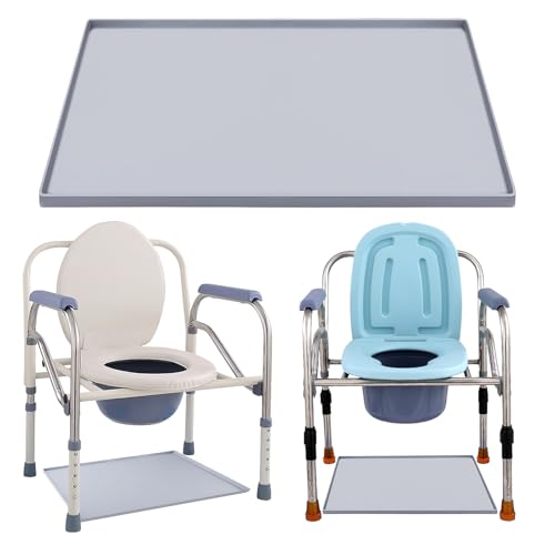 Bedside Commodes Mat, 23.6 x 19.7 Bedside Portable Toilet Mat with Raised Edge, Silicone Non-Slip Commode Toilet Pad Under Commode Chair Mat for Floor Protector
