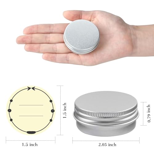 TUZAZO 12Pack 1 Oz Aluminum Tin Cans with Screw Lid and Labels, Refillable Travel Sized Cosmetic Containers Small Tins for Salves, Lotion Bars, Beard Balms, Candles - size: 1oz*12