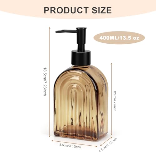 Elegant Amber Glass Soap Dispenser with Black Pump | 400ML Modern Bathroom & Kitchen Dispenser for Hand Soaps, Lotions, Essential Oils - color: Amber