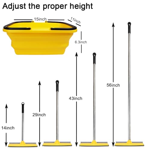 2 in 1 Car Window Squeegee and Collapsible Bucket Set,Long Handle,Yellow - color: Yellow