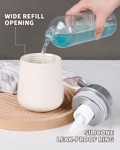 Bosilunlife Ceramic Foaming Soap Dispenser - 12Oz Bathroom Countertop Kitchen Dish Soap Pump Dispenser Foam Soap Dispenser - Beige with Silver - color: Beige With Silver Pump