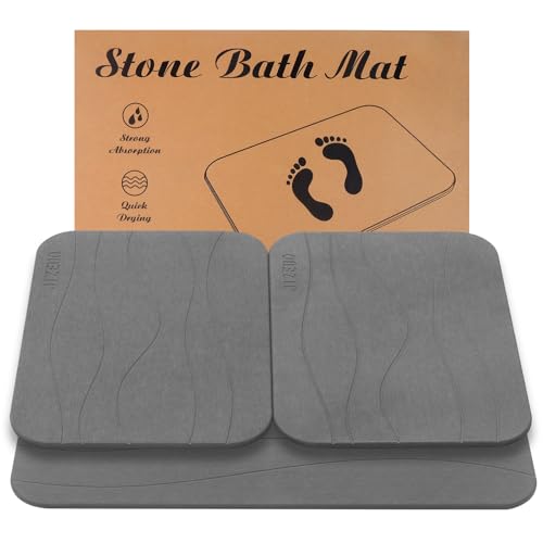 Stone Bath Mat, Set of 3,Diatomaceous Earth Shower Mat, Non-Slip Super Absorbent Quick Drying Bath Mat for Bathroom Floor, Grey - color: Dark Grey Set of 3