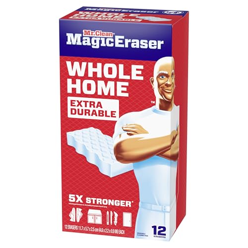 Mr. Clean Magic Eraser Sponge, All Purpose Cleaner, Cleaning Scrubber, Wall, Sneaker, Kitchen, Bathroom, Shower Cleaning Supplies, Melamine Sponge, Cleaning Pads, Whole Home Extra Durable, 12ct - size: 12 Count (Pack of 1), style: Upgraded Version