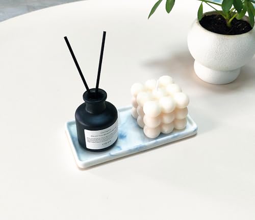 6.4" Porcelain Small Bathroom Narrow Mini Tray - Blue | Tiny Ceramic Countertop & Little Vanity Tray for Cosmetics, Perfume, Jewelry, Candle - Kitchen Soap Tray for Kitchen Counter - color: Blue, size: 6.4" x 3" x 0.5"