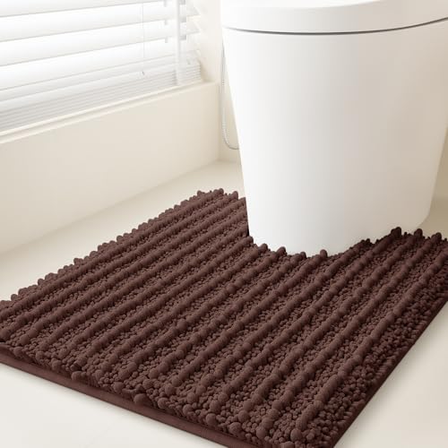 ACCUMTEK Upgrade Luxury Brown Toilet Bathroom Rug Mat 24" x 20" Contour Rug, Ultra Soft Thick Absorbent Bath Mats, Non Slip Chenille Toilet Mat for Bathroom, Bedroom, Kitchen, Shower, Tub - color: Brown, size: 1'8" x 2' (U-Shape)