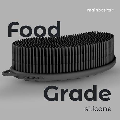 MainBasics Silicone Body Scrubber Dual-Sided, Black, Massage | Shower Scrubber with Massage Nodes, Silicone Loofah Alternative for Deep Clean - color: Black, size: Massage