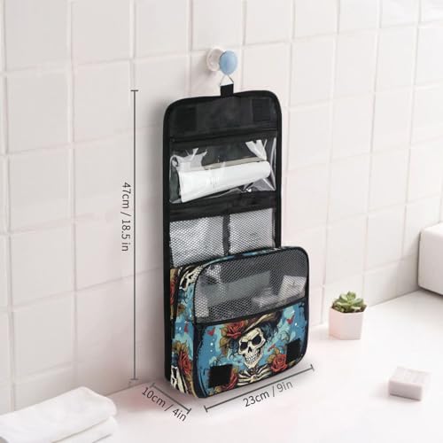 MNSRUU Hanging Toiletry Bag Gothic Skull Rose Travel Makeup bag for Toiletries Portable Travel Toiletry Organizer Cosmetic Bags with Hanging Hook - color: Skull I 4103