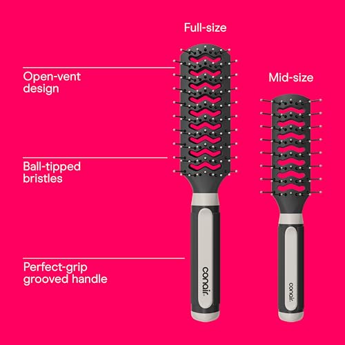 Conair Salon Results 6-Piece Hairbrush Set - Travel Hair Brush - Hairbrushes for All Hair Types - curly hair brush - hairbrush - detangler brush - 3 Travel size + 3 Full-size Brushes, Black - color: Black, size: 6 Count
